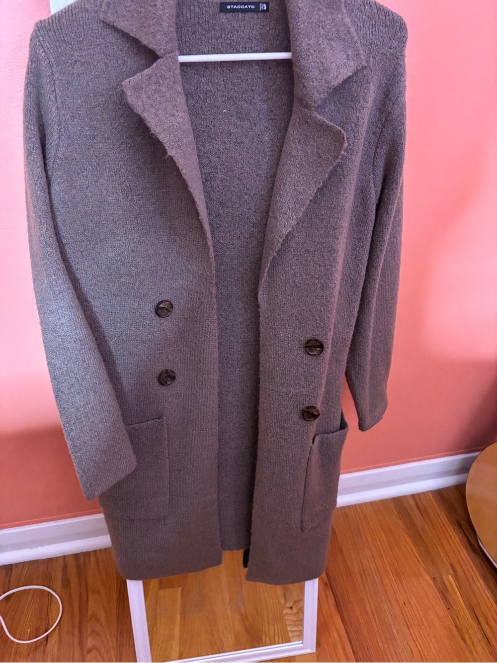 Staccato Women’s Taupe Knit Coat - Long Button Cardigan-MP